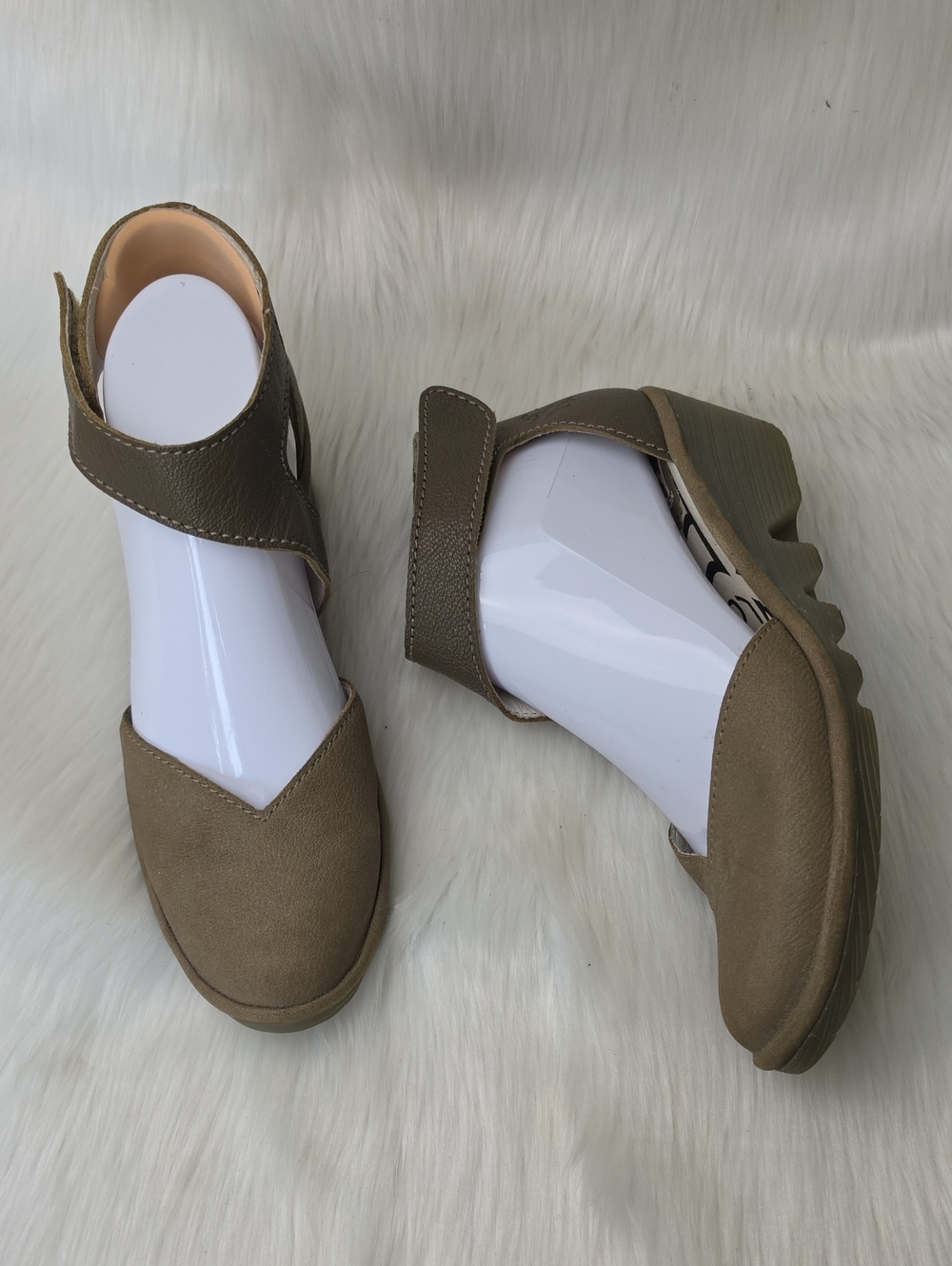 FLY LONDON Pats Taupe Adjustable Ankle Strap Wedge‎ Boho Comfort Edgy Shoes 38